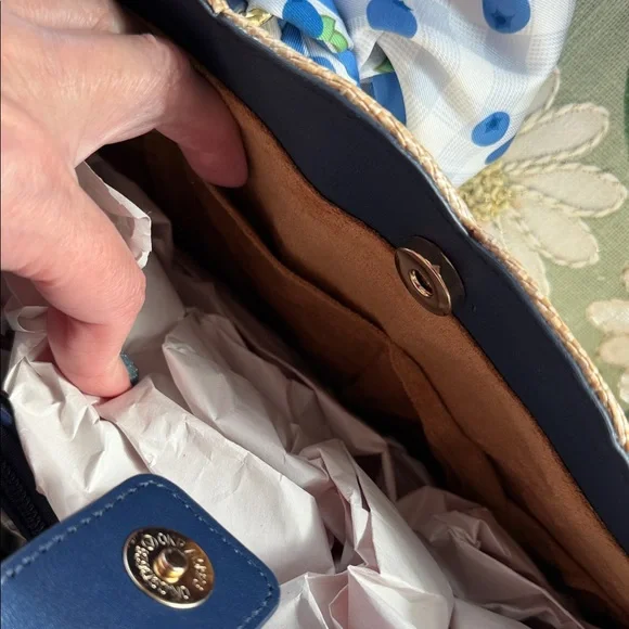 Betsey Johnson Beige blueberry Tote with Blue Floral & Polka Dot Scarf Bow - Picture 9 of 11